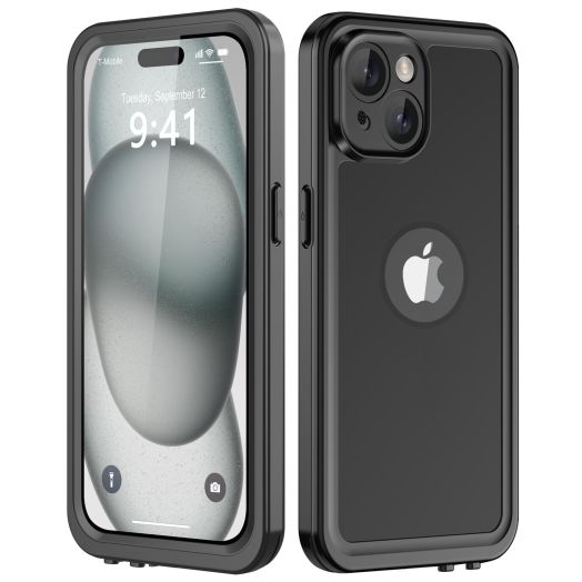 for 15 Plus Waterproof Case,Waterproof Shockproof IP68 Full-Body Sturdy Case Built-in Screen Protector, Durable Underwater for Full Sealed 15 Plus Cover Black