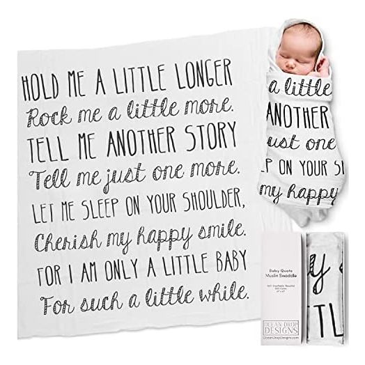 Ocean Drop 100% Cotton Muslin Swaddle Baby Blanket – ‘Hold Me’ Quote with Gift Box for Boys and Girls, Neutral, Baptism, Newborn, Baby Shower, Christening – Super Soft, Breathable, Large “47x47”