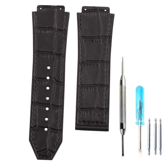 JETHENG Men's leather watch strap compatible with Hublot BIG BANG Women's Outdoor Sports waterproof bracelet 19mm*25mm watch accessories (black/black line)