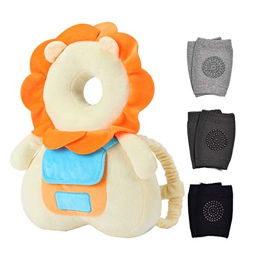 Baby Head Protector & Baby Knee Pads for Crawling, Toddlers Head Safety Pad Cushion Adjustable Backpack, Baby Back Protection for Walking & Crawling, for Age 5-24months, Cute Lion