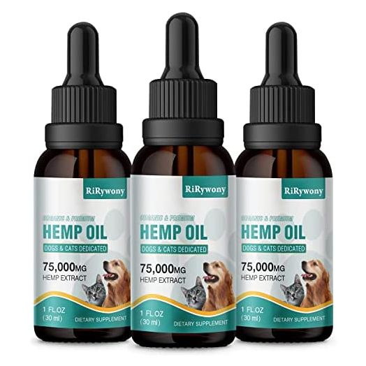 Organic Hemp Oil for Dogs and Cats - Rirywony Health Pets Oil for Pain Anxiety Stress Hip Joint Relief Immunity Sleep Support Calming Treats