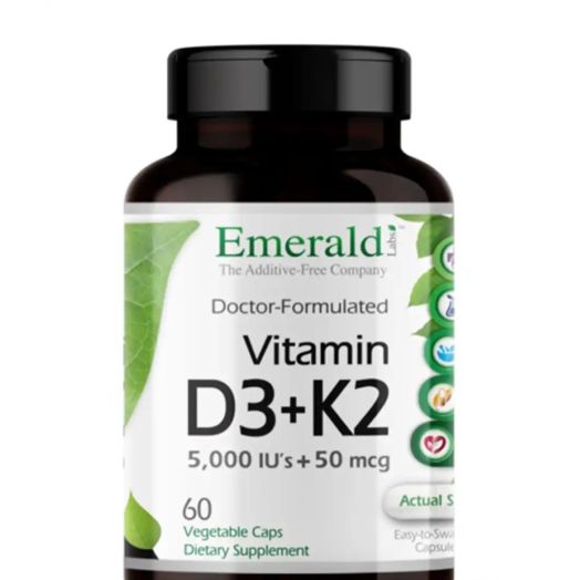 Emerald Vitamin D3 5000 IU's + K2 50 mcg - 60 Vegetable Capsules