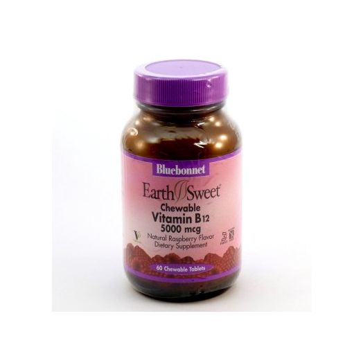Bluebonnet Nutrition EarthSweet Vitamin B12 5000 mcg Chewables, Natural Raspberry, 60 Ct