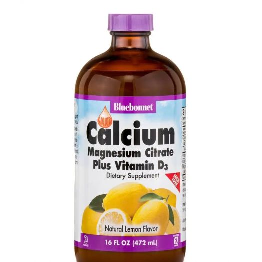 Bluebonnet Nutrition Liquid Calcium Magnesium Citrate Plus Vitamin D3, Lemon Flavor (Milk-Free) - 16 fl. oz (472 ml)