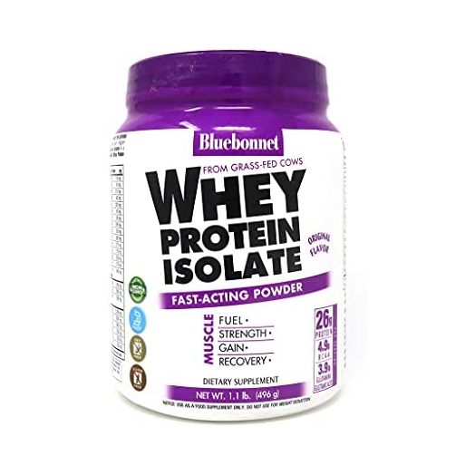 Bluebonnet Nutrition Whey Protein Isolate Powder from Grass Fed Cows, No Sugar Added, Non GMO, Gluten & Soy Free, Kosher Dairy, 17.6 Oz