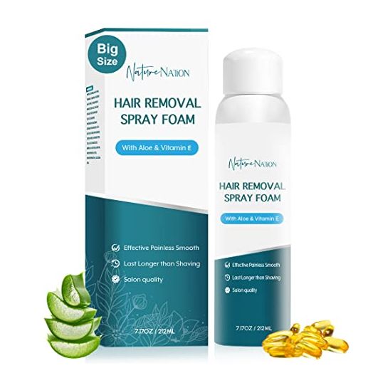 Hair Removal Spray Foam - 7.17 oz (212ml) - Nature Nation Hair Removal Cream - Bigger Size & Newest Formula with Aloe Vera & Vitamin E - Effective, Painless, Flawless, Smooth Depilatory Cream for Women and Men