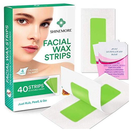 Facial Wax Strips - Hypoallergenic All Skin Types - Facial Hair Removal For Women - Gentle and Fast-Working for Face, Eyebrow, Upper Lip, Chin (40 Wax Strips + 4 Calming Oil Wipes NATURE NATION Ingredients )