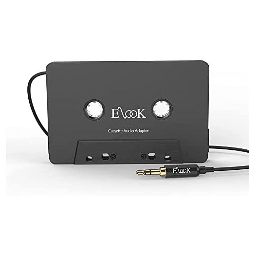 Elook Car Cassette Aux Adapter, 3.5mm Universal Audio Cable Tape Adapter for Car, Phone, MP3 ect. Black