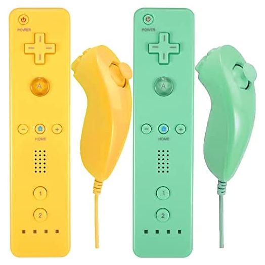Wii Controller and Nunchuck Wireless, Arrocent Remote Controller Compatible for Wii Wii U Console, with Silicone Case and Wrist Strap – Yellow and Green