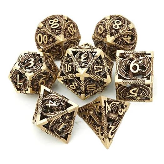 UONUOT Metal Dice Set, Hollow Flying Dragon Polyhedral Dice Set (7Pcs)