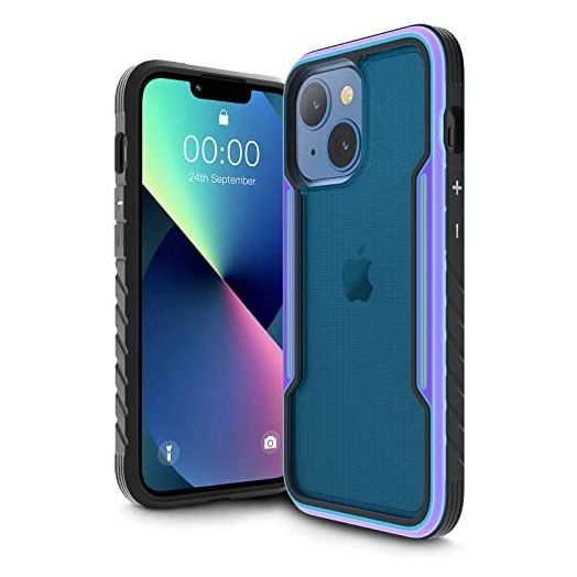 Protective Case Compatible with iPhone 13 (Case 2021), Heavy Duty Shockproof Phone Case Clear, Rugged Aluminum Frame Case for iPhone 13 6.1 inch (Iridescent +Black)