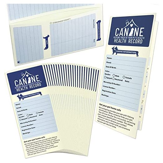 Anzon Mories Dog Vaccination Record Cards 24 Packs with Storage Pocket for Micro Chips, Accessories, Large 8 x 10.5 Inch Puppy and Cat Vaccines Shot Memo for Canine Medical Grooming Kennel Care