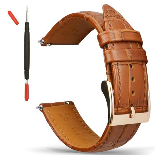 Gomvadr Handmade Genuine Leather Watch Band Quick Release Watch Straps Replacement with Stainless Steel Clasp for Man Women (16mm, 18mm, 20mm, 21mm, 22mm, 24mm) (20mm, Cognac/Rose Gold Buckle)