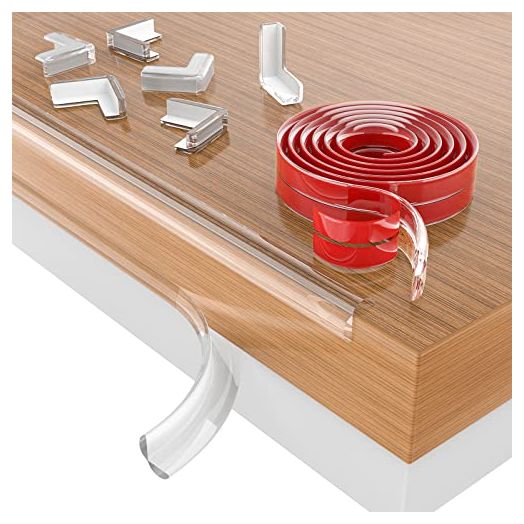Baby Proofing, 0.6in Edge Protector Strip Clear, Thickened Silicone Soft Corner Protectors with Upgraded Pre-Taped Strong Adhesive, 26.2ft Edge Protectors for Cabinets, Tables, Drawers