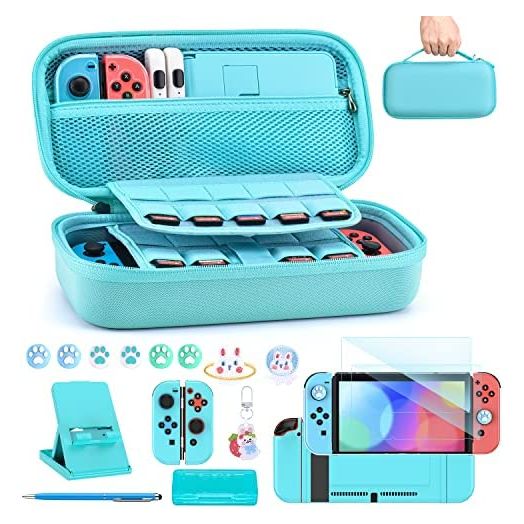 Switch Case for NS Switch - innoAura 18 in 1 Switch Accessories Bundle with Switch Carrying Case, Switch Game Case, Switch Screen Protector, Switch Stand, Switch Thumb Grips (Blue)