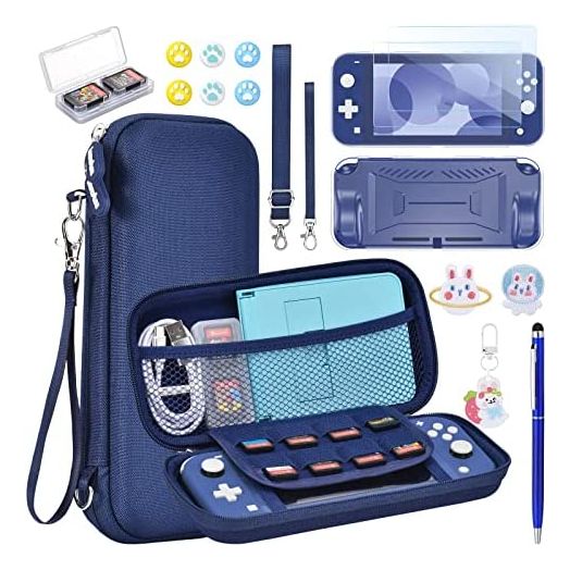 Switch Lite Case - innoAura 15 in 1 Switch Lite Accessories Bundle with Switch Lite Carrying Case, Switch Game Case, Switch Lite Screen Protector, Switch Stand, Switch Thumb Grips (Blue)