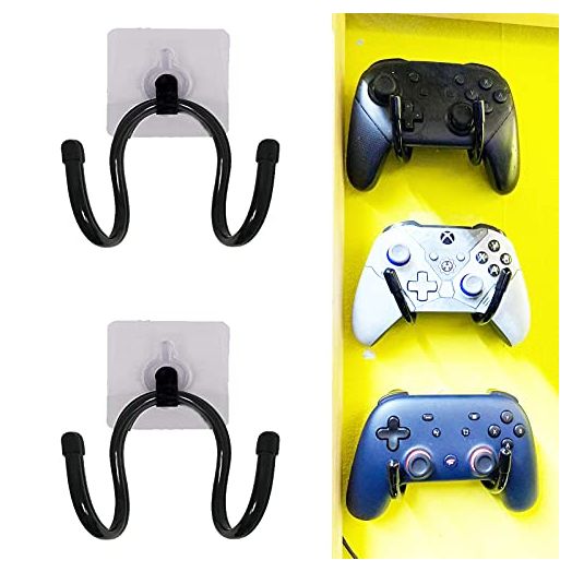 Universal Adhesive Game Controller Organizer Wall Rack Wall Mount Wall Clip Wall Hanger for Xbox One PS4 Switch Pro Game Controller,Headphone Holder – Easy to install - 2 Pack