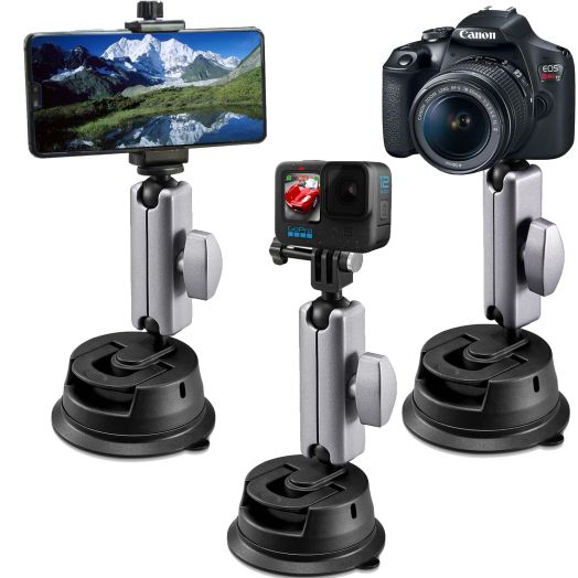 Suptig Suction Cup Mount for Phone Car Windshield Dashboard Universal Mounts and Camera Mount Car Comaptible iPhone, Gopro, Canon, Nikon, Sony and Most Cameras Or Phone