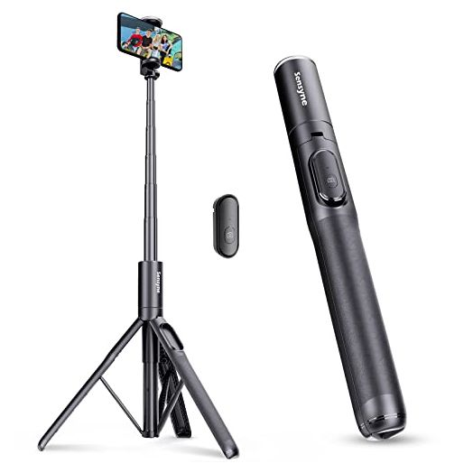 Sensyne 60" Phone Tripod & Selfie Stick, Lightweight All in One Phone Tripod Integrated with Wireless Remote Compatible with All Cell Phones for Selfie/Video Recording/Photo/Live Stream/Vlog(Black)