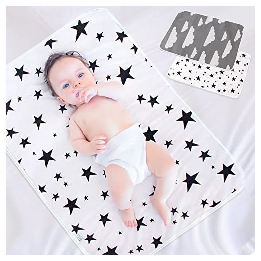 2 Packs Diaper Changing Pad, Waterproof Baby Change Mats Portable Toddler Diaper Changing Pad Premium Travel Changing Mat Foldable Absorbent Matsr for Home and Outdoor(Grey & White)