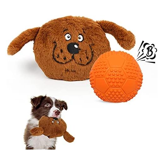 Enjoying Dog Interactive Toys 2-in-1 Dog Plush Squeaky Small Balls Pet Toys Halloween Xmas for Small Medium Large Dogs, Brown Monster