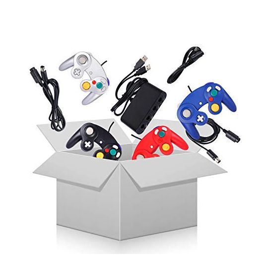 Game cube Controller Bundle with 4 Extension Cords and a 4-Port Adapter for S-witch PC Wii U Console (4 Pack)