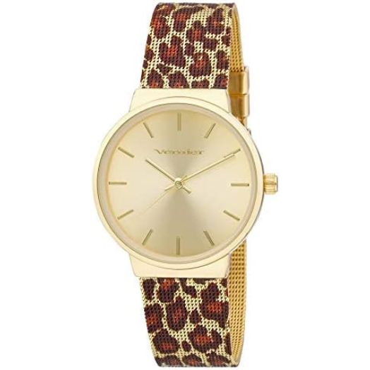 Vernier Women's Leopard 34mm Mesh Strap Watch - 34mm Women's Mesh Animal Print Strap Watch VNR11308)