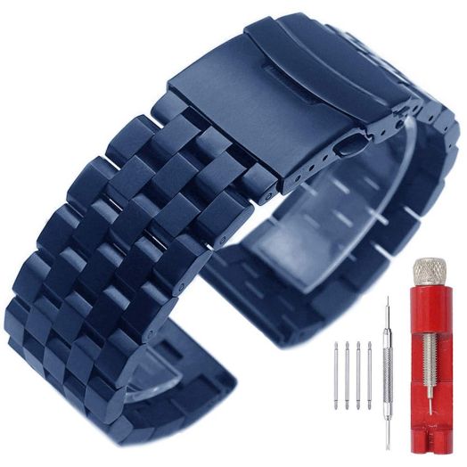 SINAIKE 24mm 22mm 20mm 18mm Metal Watch Band Premium Solid Stainless Steel Watch Bracelet Straps for Men Women Blue/Black/Silver (22mm, Blue)
