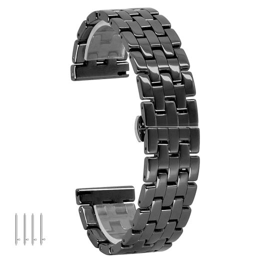 Ceramic Watch Band Strap 20mm 22mm Quick Release Watch Bracelet for Men Women Tapered Removable Links Stainless Steel Butterfly Buckle Black White