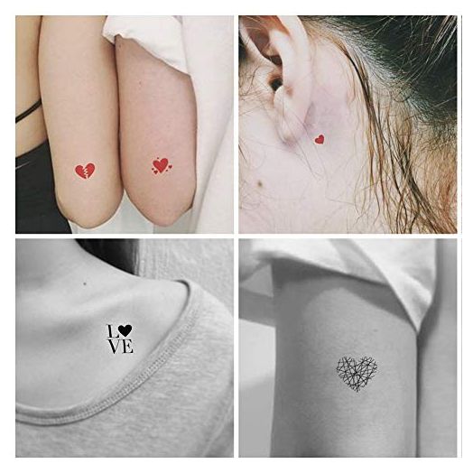 Everjoy Red Black Love Hearts Temporary Tattoos 15 Designs 2 Colors 360 Patterns, Waterproof Valentines Decal Tattoo Stickers for Women