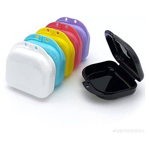 Retainer Case with Vent Holes, 6 Pcs Denture Case, Tight Snap Lock Orthodontic Mouth Guard Case, Black, White, Yellow, Light Purple, Pink and Blue, Easy to Use