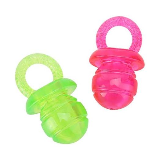 Jiawu Dog Pacifier Chew Toy, 2Pcs Pet Puppy Molar Chewing Teeth Cleaning Toy with Built-in Sounder for Small Medium Dogs (Red+Green)
