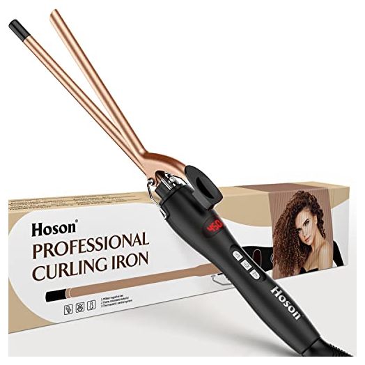 9mm Thin Curling Iron Ceramic, 3/8 Inch Small Barrel Curling Wand for Long & Short Hair, LCD Display with 9 Heat Setting Include Glove(Golden)
