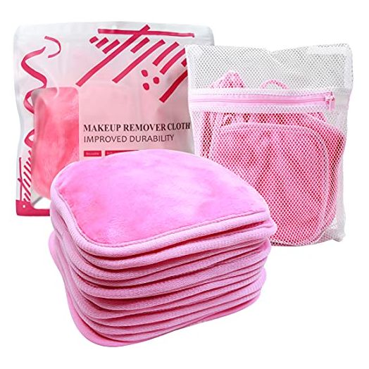KODAMO | Reusable Makeup Remover Cloth 6 x 6 in 12 Pack - Microfiber Washable Facial Cleansing Towel for All Skin Types With Laundry Bag - Natural Eco-friendly Makeup Remover Towel (Pink)