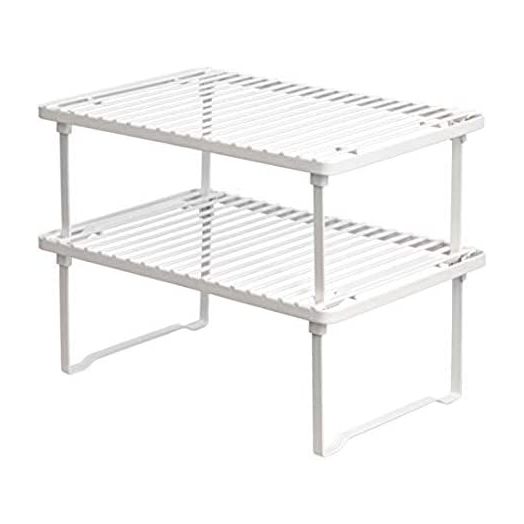 Amazon Basics Stackable Metal Kitchen Storage Shelves, Set of 2, White