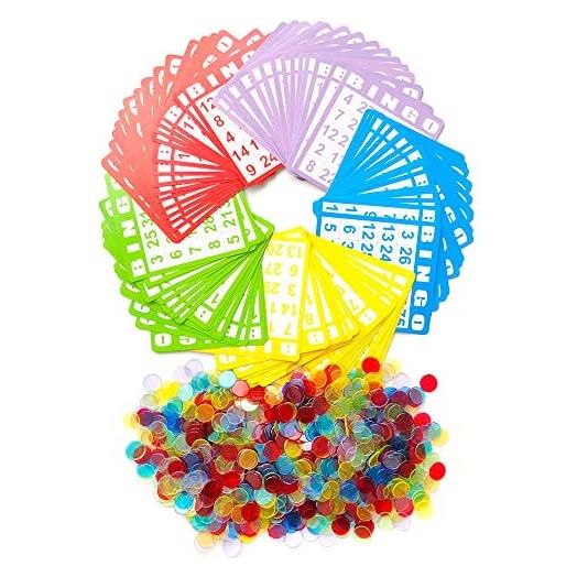 Yuanhe Bingo Game Set with 100 Bingo Cards and 1000 Colorful Transparent Bingo Chips