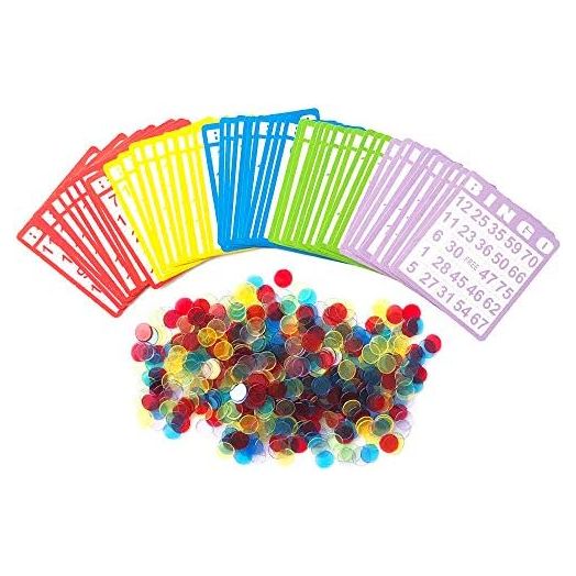 Yuanhe Bingo Cards Game Set, Includes 50 Bingo Cards and 500 Colorful Transparent Bingo Chips
