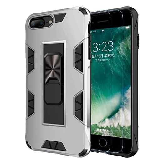 For iPhone 8 Plus Case 7 Plus 6 Plus Case with Screen Protector Military Grade Built-in Kickstand Case Holster Armor Heavy Duty Shockproof Cover Protective for iPhone 8 Plus/7 Plus Phone Case (Sliver)