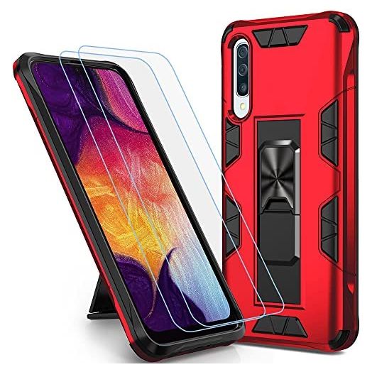 Samsung Galaxy A50 Case A50S A30S Case with Screen Protector Military Grade Built-in Kickstand Case Holder Armor Heavy Duty Shockproof Cover Protective for Galaxy A50/A50S/A30s Phone Case (Red)