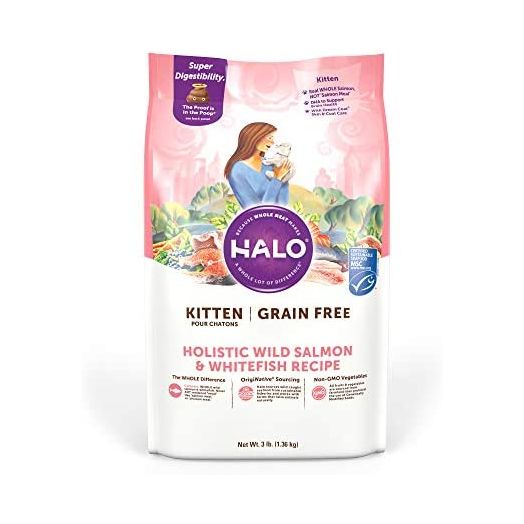 Halo Kitten Dry Food, Grain Free, Wild Salmon & Whitefish 3-Pound Bag