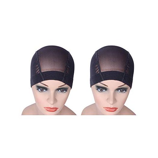 2 Pcs/Lot Wig Caps Mesh Cap for Making Wig Stretchable Hairnets with Wide Elastic Band Mesh Dome Cap for Wigs (Black Mesh Cap M)