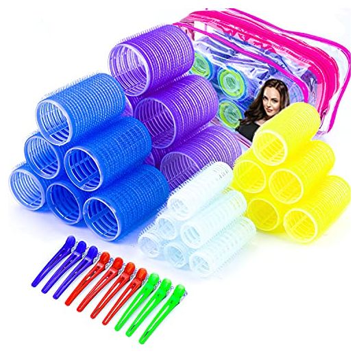 34 Hair Curlers Rollers Set, 4 Size No Heat Hair Roller for Short Medium Long Hair, Include 10 Hair Clips for Women DIY Curly Hairdressing (20/28/36/44mm)