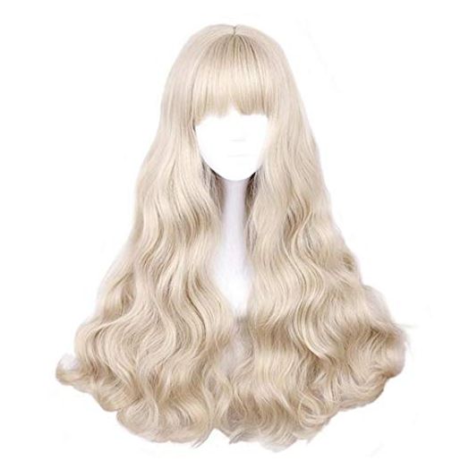 aiyaya Long Curly Wig - Natural Synthetic Hair Lolita Wigs with Wig Cap For Cosplay and Daily Wear (Light Blonde)