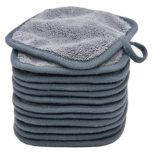 BloomSesame Makeup Remover Cloths for Face, Eye, Lips - Reusable Makeup Remover Pads Soft Microfiber Facial Cleansing Cloths 5 x 5 inch 12 Pack (Gray)