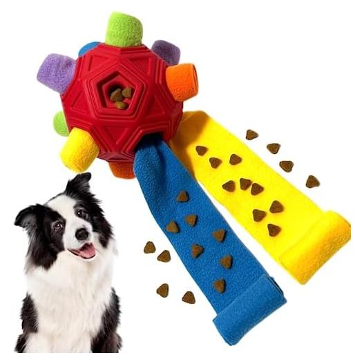 Snuffle Ball for Dog Toys Unbreakable Upgrade Ball Interactive Toy Foraging Snuffle Mat Puppy Treat Dispenser Slow Feeder Dog Puzzle Toys for Small, Medium, Large Pets (Red Rainbow)