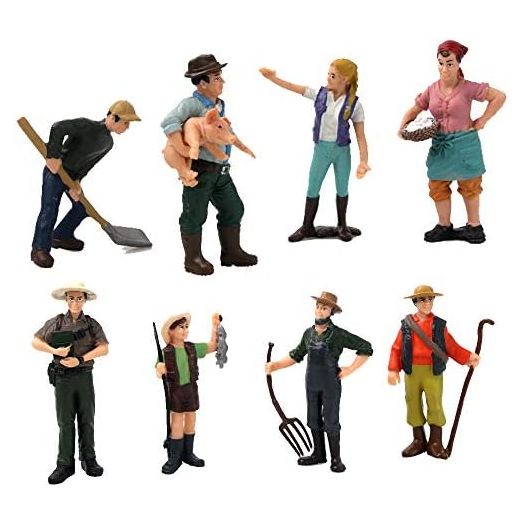 Farmer model, realistic statues of male and female farmers, farmer dolls, farmer models, large-scale farm world dolls, children's toys (8 pieces)