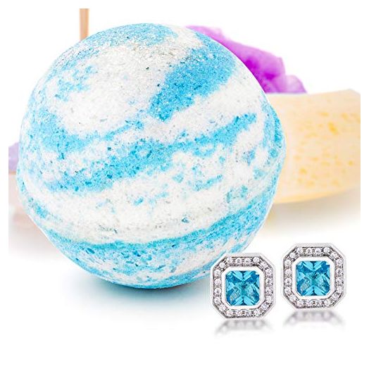 Bath Bomb Deluxe 8oz. And Surprise Jewelry Made in USA, Perfect for Bubble Spa Bath. Handmade Birthday Mothers Day Gifts For Women & Kids (Winter Wonderland, Earring)