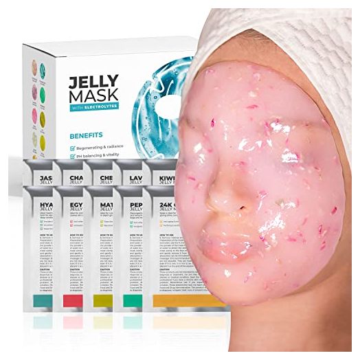 BRÜUN Peel-Off Jelly Mask Premium Modeling "Rubber Mask" Spa Set - 10 Treatments (24k Gold, Lavender, Kiwi, Peppermint, Egyptian Rose, Matcha, Chamomile, Tea tree, Jazmine)