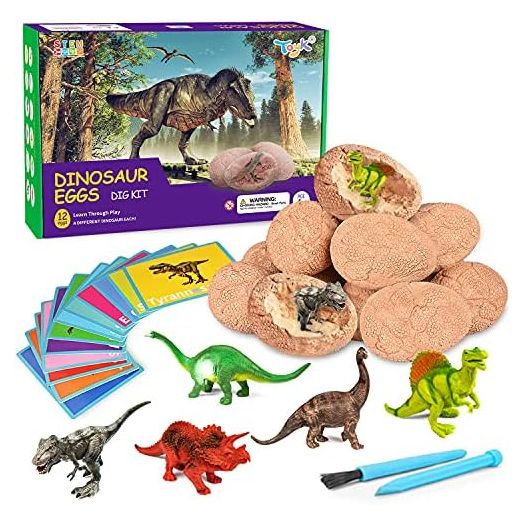 Dig Up Dinosaur Fossil Eggs, Break Open 12 Unique Eggs and Discover 12 Cute Dinosaurs, Easter Digging Toy for 3 4 5 6 7 8 9-12 Year Old Boys Archaeology Science STEM Gift