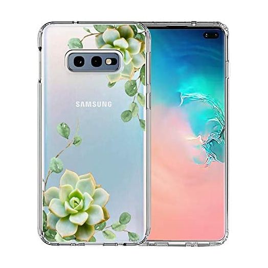 Galaxy S10e Case, Unov Clear with Design Soft TPU Shock Absorption Slim Embossed Pattern Protective Back Cover for Samsung Galaxy S10e 5.8in (Succulent Plant)